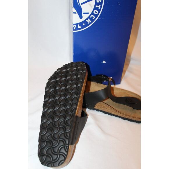 NIB BIRKENSTOCK UNISEX GIZEH BLACK BIRKO-FLOR LEATHER SANDALS NARROW FIT - Picture 6 of 7